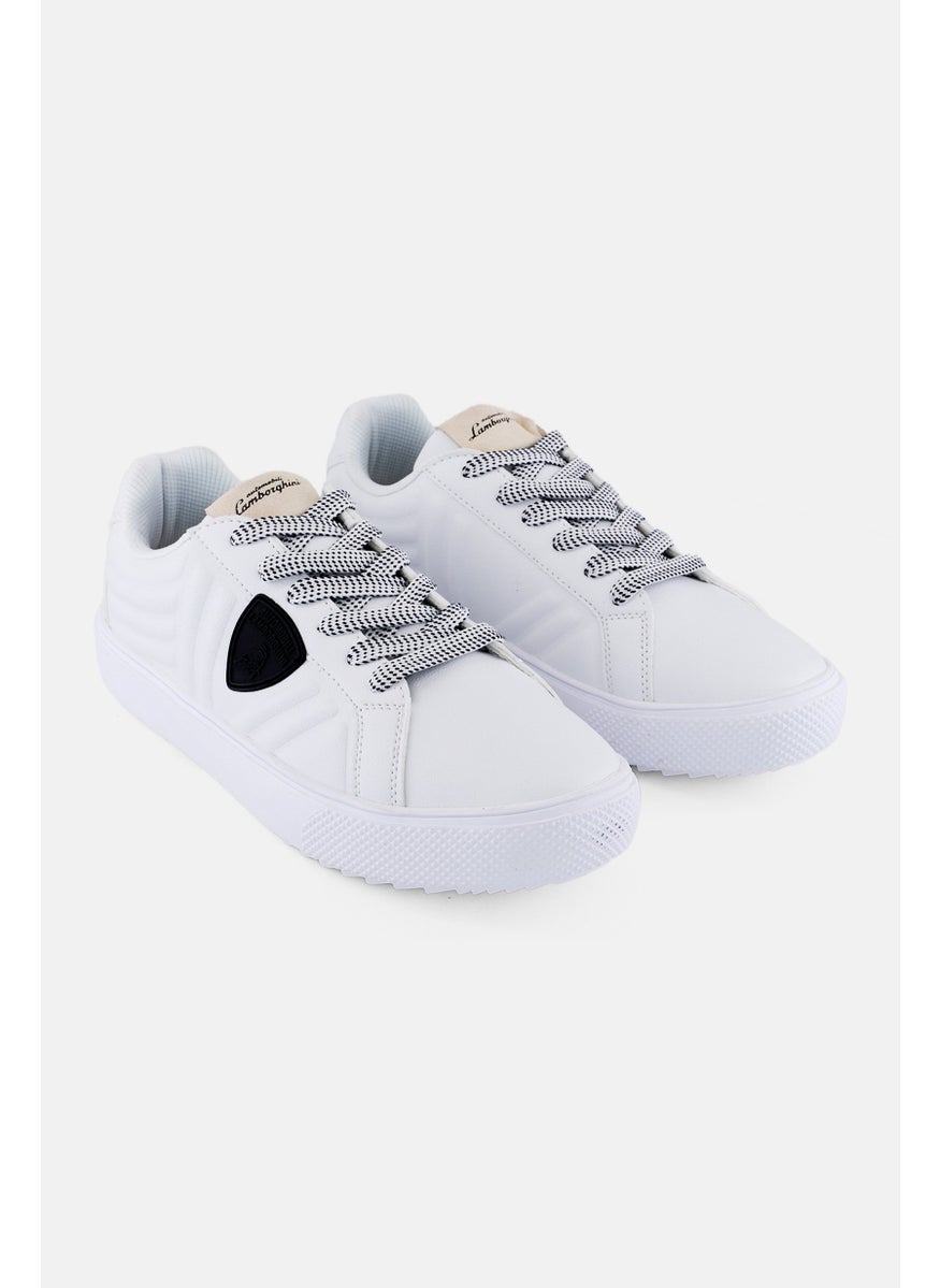 Men Brand Logo Lace Up Casual Shoes, White