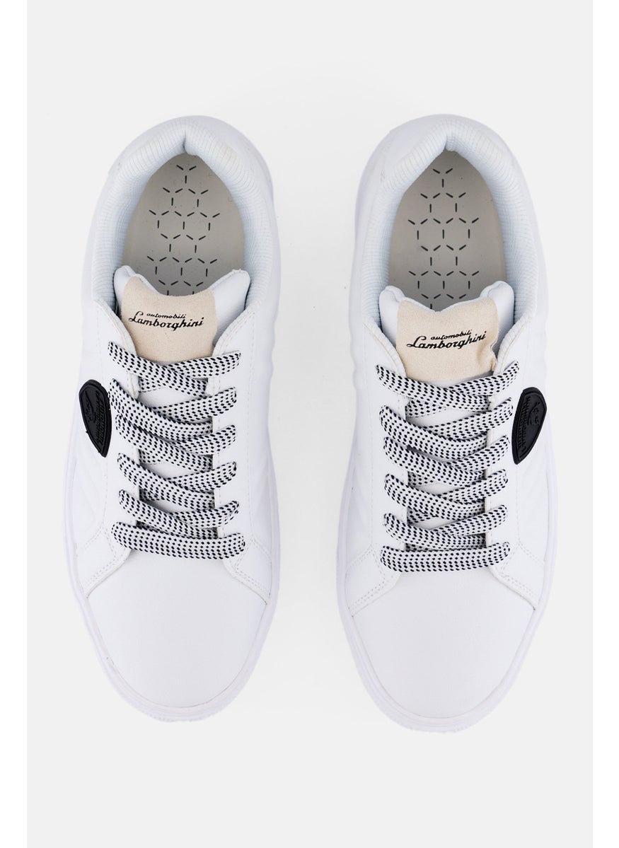 Men Brand Logo Lace Up Casual Shoes, White