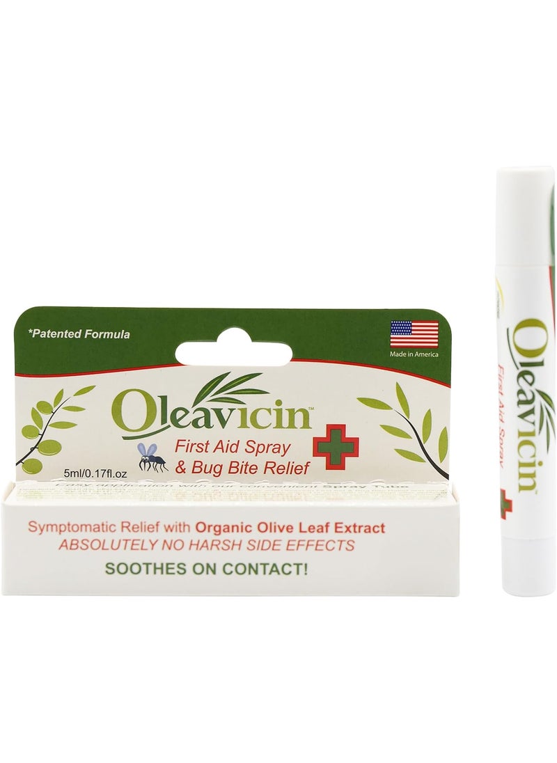 First Aid Spray & Bug Bite Relief for Use on Minor Skin Irritations | Soothing Comfort | Patented Formula | Olive Leaf Extract | Natural | 0.17 oz (5ml)