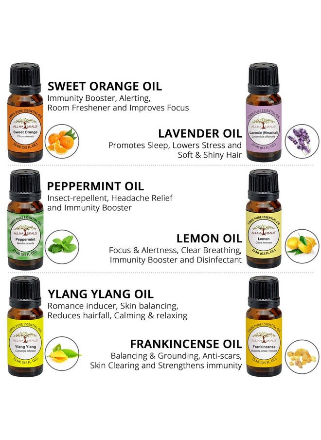 Aromatherapy Bracelet Combo Unique Diwali Gift Set Of 6 Essential Oils (Sweet Orange, Lavender Himachal, Lemon, Peppermint, Ylang Ylang & Frankincense) 100% Pure & Undiluted - 15 Ml Each (Combo 3)