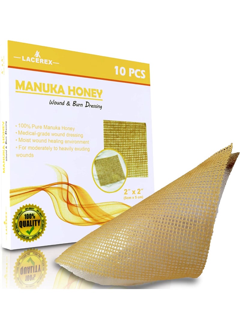 AWD Manuka Honey Gauze Dressing - 100% Impregnated Medical Grade Honey Patches - Medical Supplies, Wound Care, and First Aid - Gauze Pads 10 Count (2