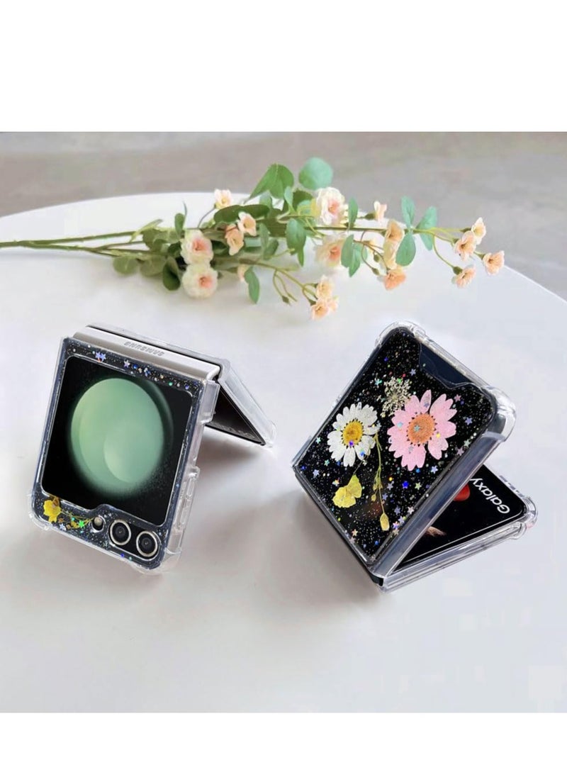 EXCEFORE Compatible with Samsung Galaxy Z Flip 5 5G Case, Daisy Flower Clear with Design, ransparent Dried Real Pressed Flower Aesthetic Case, Cute Case for Galaxy Z Flip 5 Soft Silicone