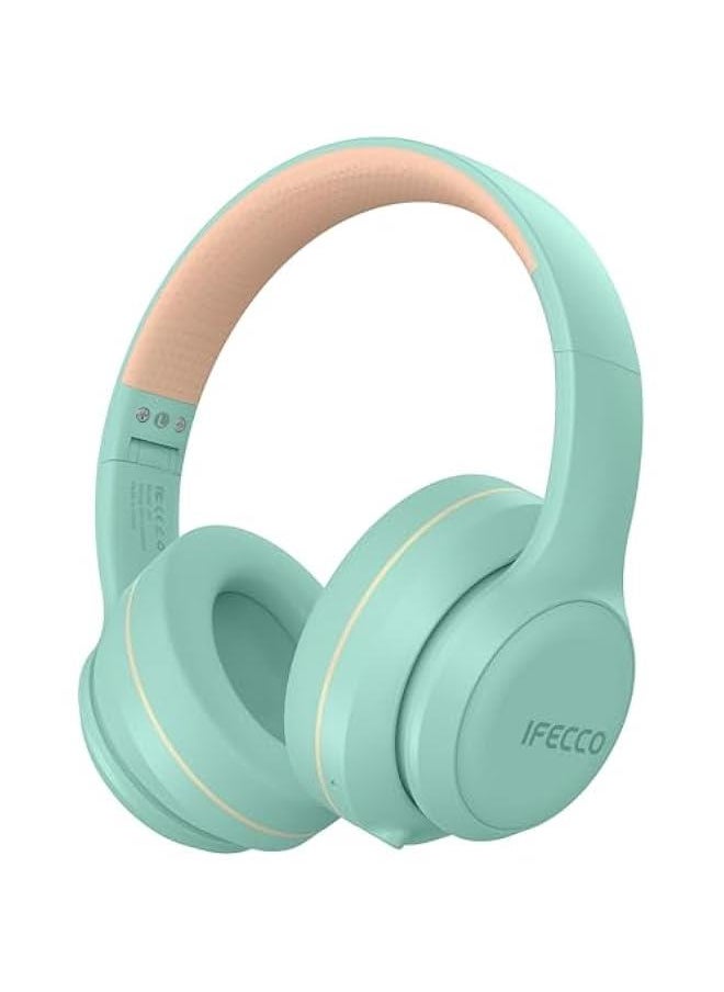 IFECCO Wireless Headphones Over Ear,Bluetooth Noise Canceling Headphones with Microphone,Foldable HiFi Stereo Bluetooth Headset with Soft Protein Earpads for Travel,Home,Office (Green)