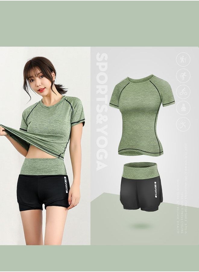 Workout Outfits Women 5 Piece Sportwear  Yoga Clothing Set High Waist Leggings Quick-Dry Short Sleeves Sets for Outfits, Yoga, Running, Gym Fitness Tracksuit