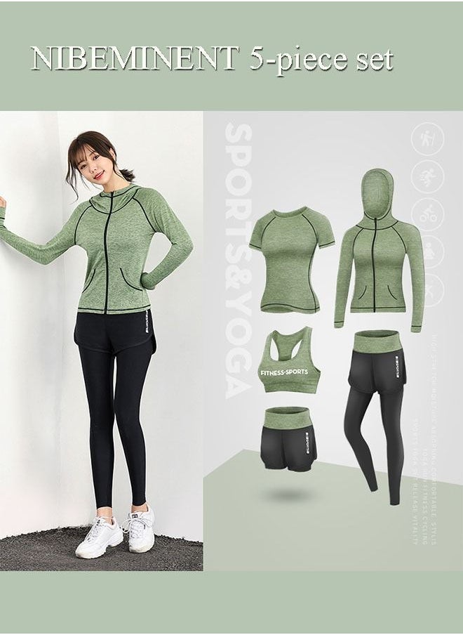 Workout Outfits Women 5 Piece Sportwear  Yoga Clothing Set High Waist Leggings Quick-Dry Short Sleeves Sets for Outfits, Yoga, Running, Gym Fitness Tracksuit