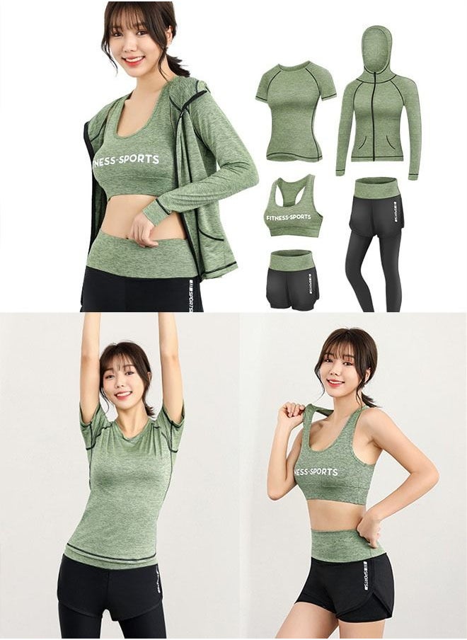 Workout Outfits Women 5 Piece Sportwear  Yoga Clothing Set High Waist Leggings Quick-Dry Short Sleeves Sets for Outfits, Yoga, Running, Gym Fitness Tracksuit