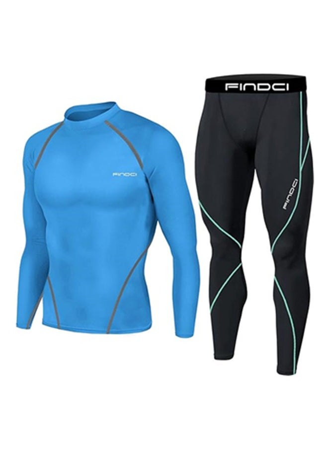 Men's Sports Running Set Compression Shirt + Pants Skin-Tight Long Sleeves Quick Dry Fitness Tracksuit Gym Yoga Suits