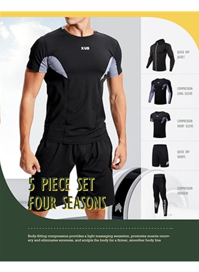 Mens Compression Shirts Short Sleeve,Sports Base Layer T-Shirts Tops, Athletic Workout Shirt 5 Pack