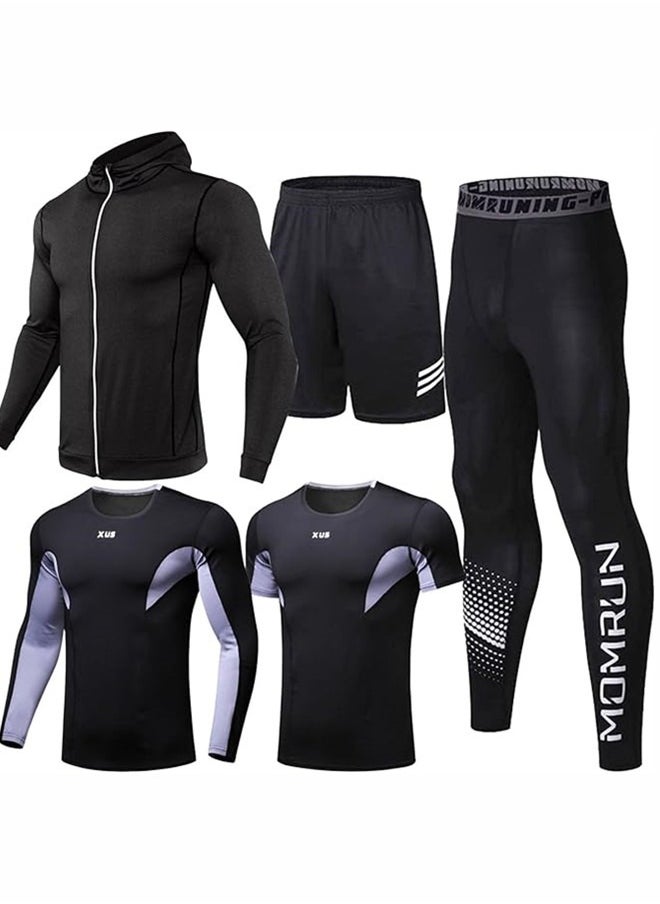 Mens Compression Shirts Short Sleeve,Sports Base Layer T-Shirts Tops, Athletic Workout Shirt 5 Pack