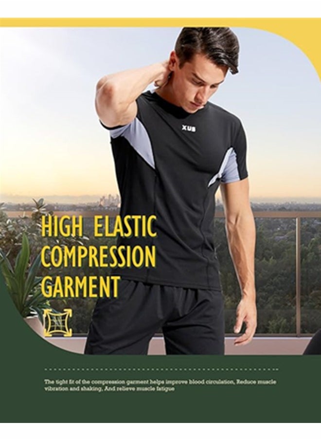 Mens Compression Shirts Short Sleeve,Sports Base Layer T-Shirts Tops, Athletic Workout Shirt 5 Pack
