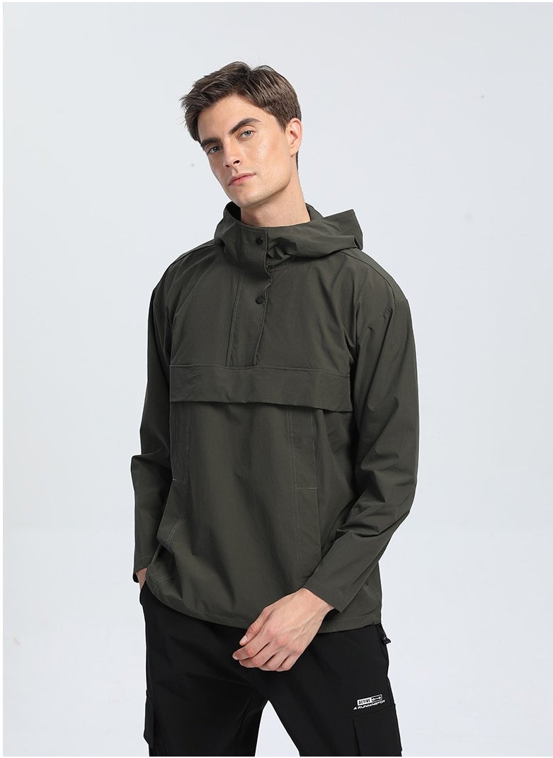 Outdoor Ventures Rain Jacket for Men Waterproof Pullover Lightweight Hooded Windbreaker Outdoor Raincoat Packaway Breathable Windproof Shell Jacket for Travelling, Camping, Running, Hiking