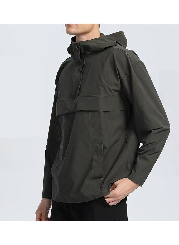 Outdoor Ventures Rain Jacket for Men Waterproof Pullover Lightweight Hooded Windbreaker Outdoor Raincoat Packaway Breathable Windproof Shell Jacket for Travelling, Camping, Running, Hiking