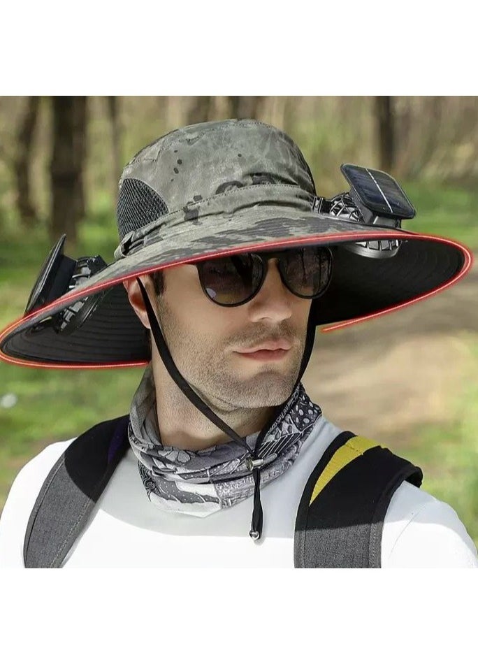 Adjustable Sun Hat with Solar-Powered Fan - USB Rechargeable, 6-9 Hours Duration