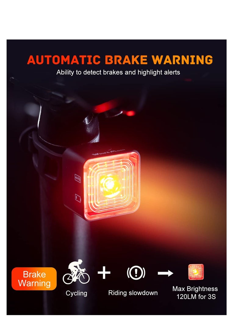 Smart Bike Tail Light, Brake Sensing Rear Lights, USB Rechargeable Bike Light Kit, IP66 Waterproof & Dustproof, 5 Light Modes, One-Piece Aluminum Alloy Bicycle Lights Front