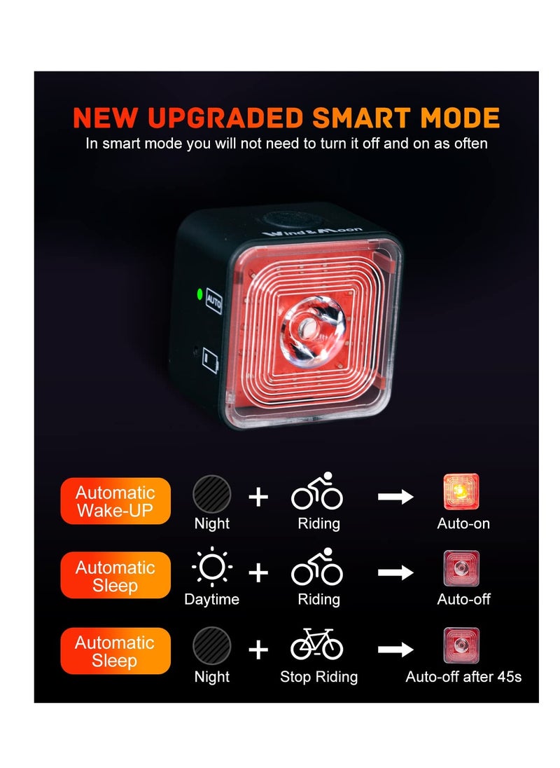 Smart Bike Tail Light, Brake Sensing Rear Lights, USB Rechargeable Bike Light Kit, IP66 Waterproof & Dustproof, 5 Light Modes, One-Piece Aluminum Alloy Bicycle Lights Front