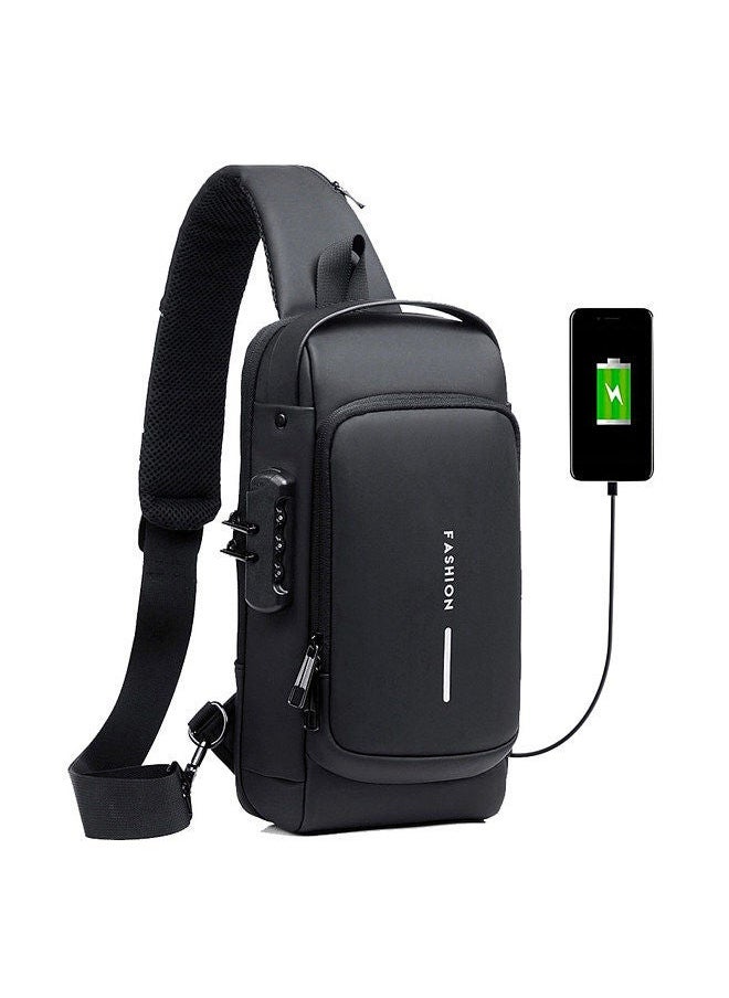 Men Sling Bag Pack with Lock Waterproof Anti-theft Chest USB Charging Port Shoulder