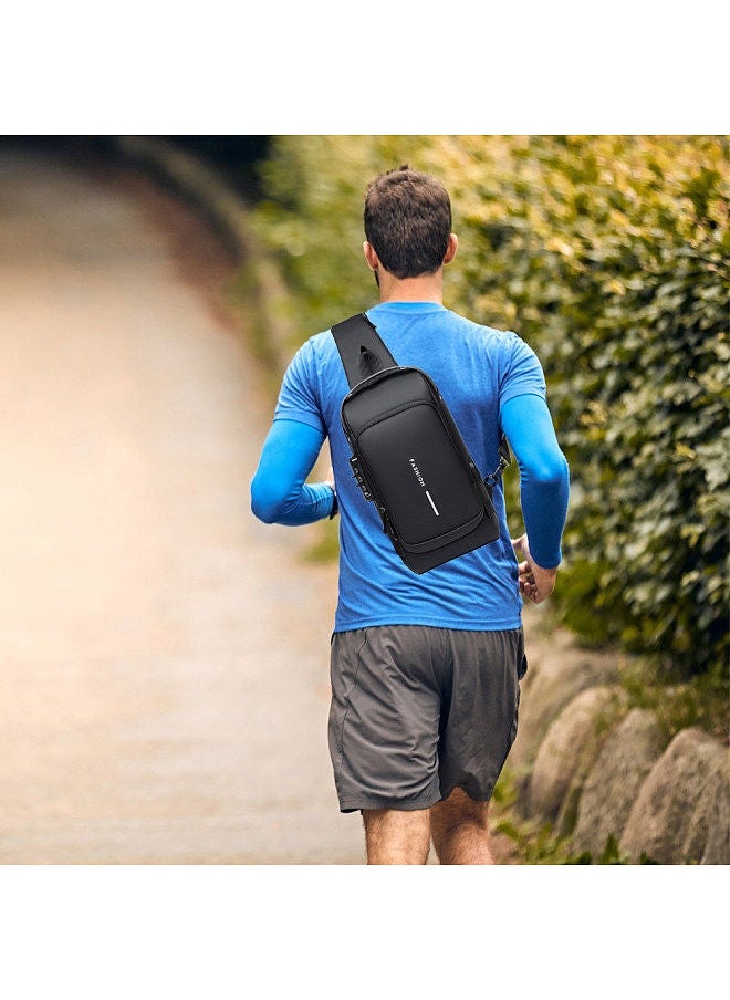 Men Sling Bag Pack with Lock Waterproof Anti-theft Chest USB Charging Port Shoulder