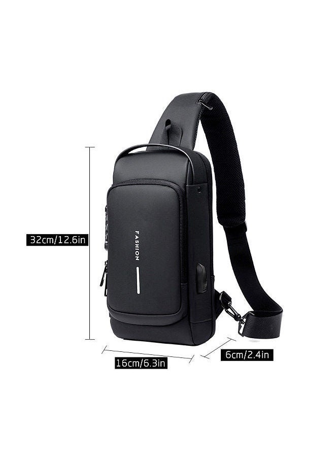 Men Sling Bag Pack with Lock Waterproof Anti-theft Chest USB Charging Port Shoulder