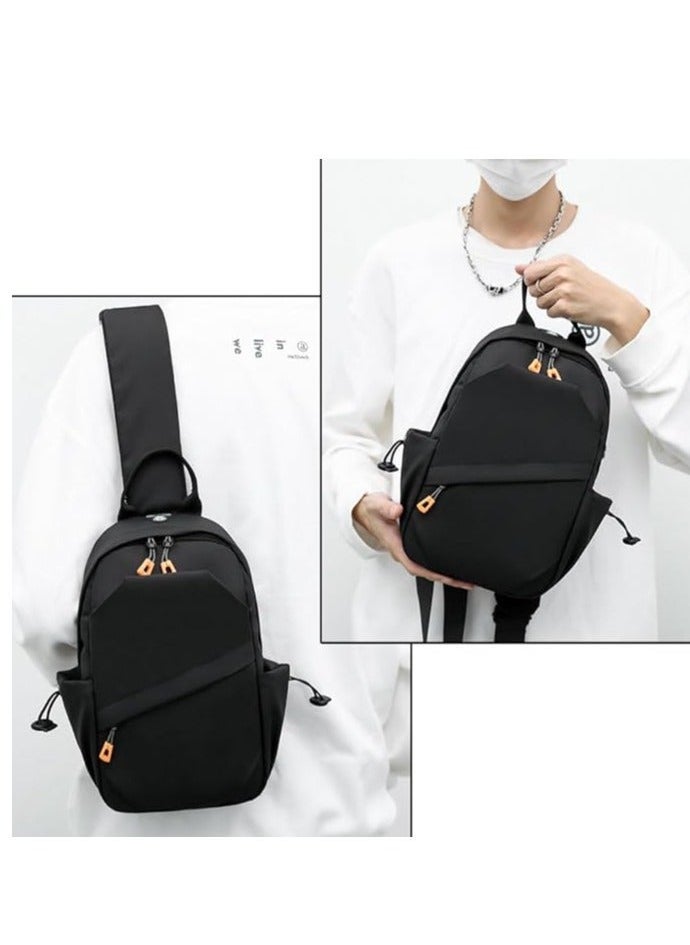 Sling Crossbody Backpack Bag for Men Waterproof Lightweight One Strap with External USB Hole Design Men's Adjustable Shoulder Chest Travel Cycling Sports Outdoor Black