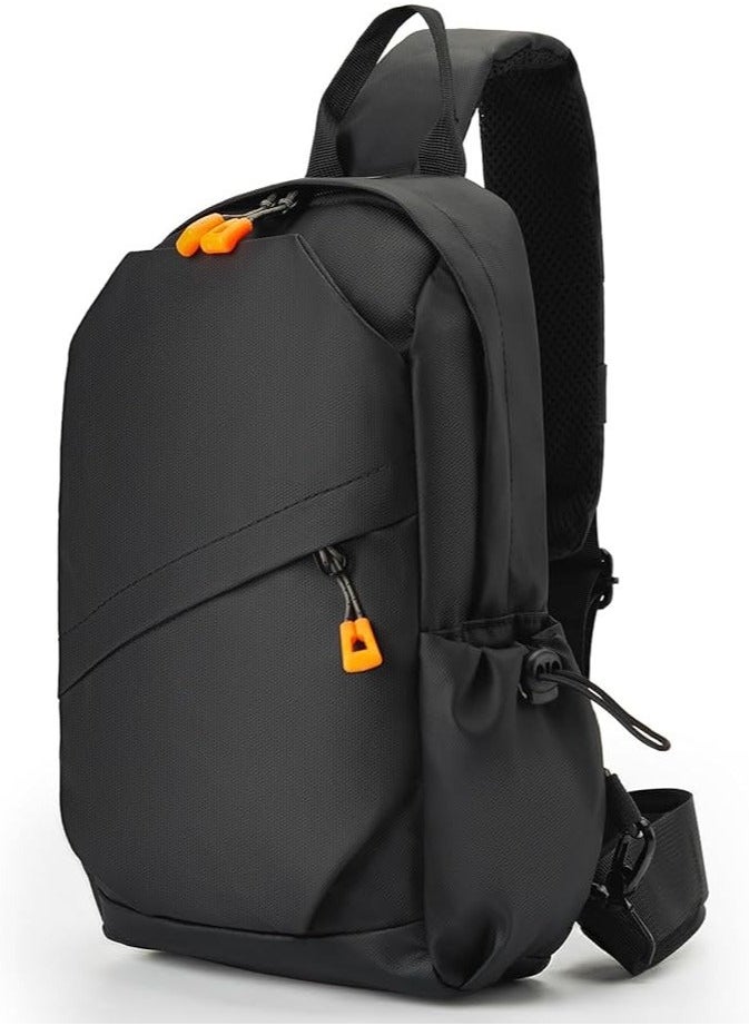 Sling Crossbody Backpack Bag for Men Waterproof Lightweight One Strap with External USB Hole Design Men's Adjustable Shoulder Chest Travel Cycling Sports Outdoor Black