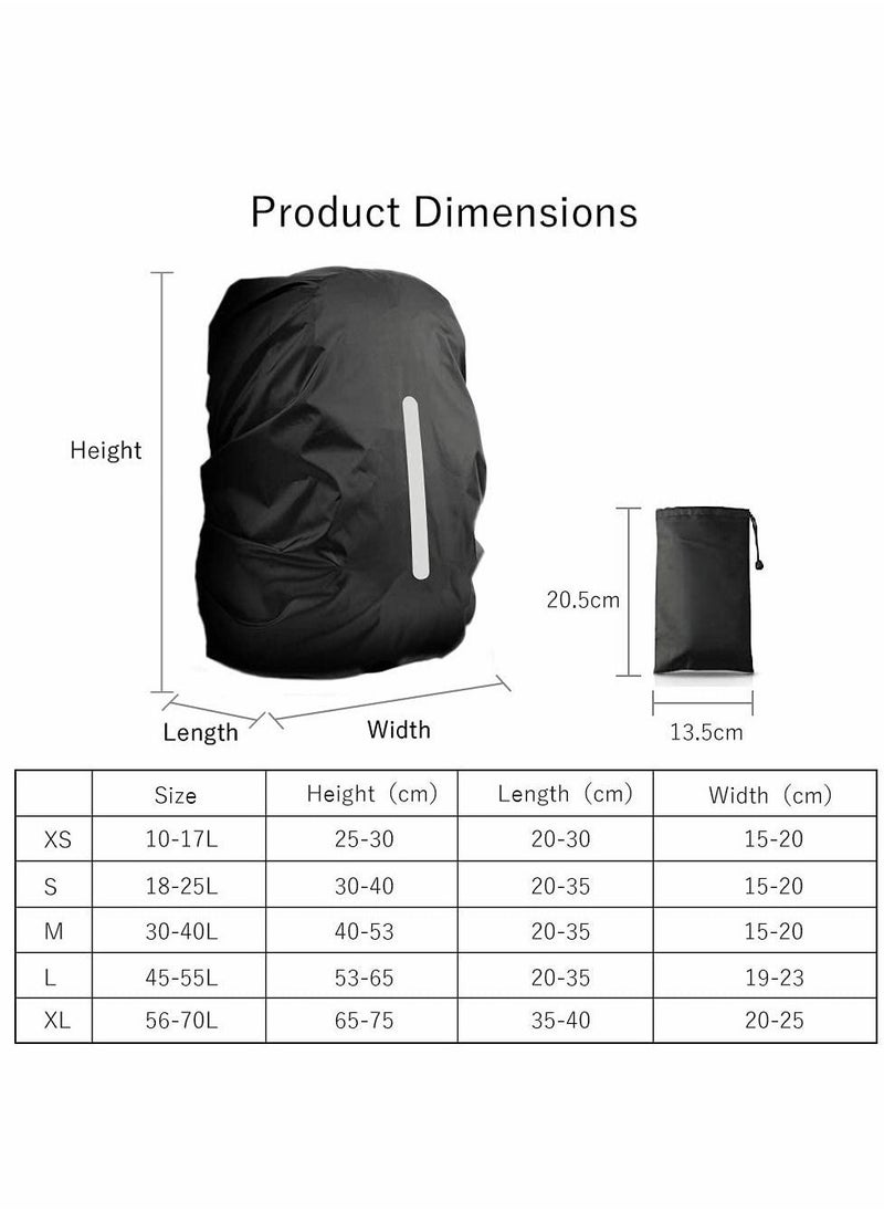 2 Pcs Waterproof Rain Cover For BackpackReflective Rainproof Protector,High Visibility Rucksack Dustproof Hiking Camping Bycling Traveling Outdoor Activities XL Black (56L-70L)