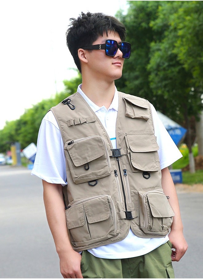Outdoor Multi Pockets Fishing Photography Vest Summer Mesh Jackets Quick Dry Waistcoat Khaki