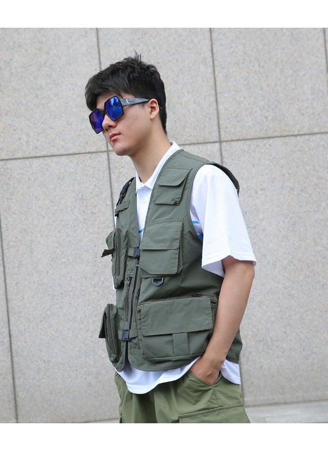 Outdoor Multi Pockets Fishing Photography Vest Summer Mesh Jackets Quick Dry Waistcoat Army Green