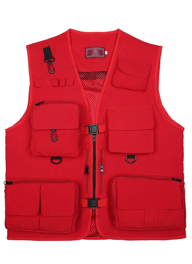 Outdoor Multi Pockets Fishing Photography Vest Summer Mesh Jackets Quick Dry Waistcoat Red