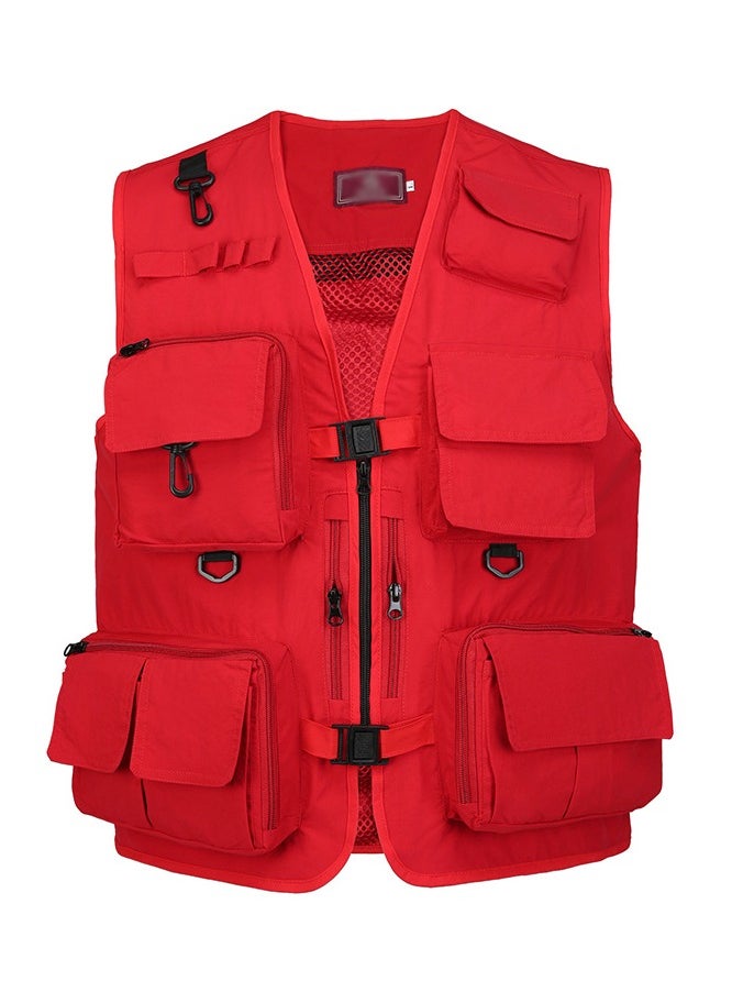 Outdoor Multi Pockets Fishing Photography Vest Summer Mesh Jackets Quick Dry Waistcoat Red