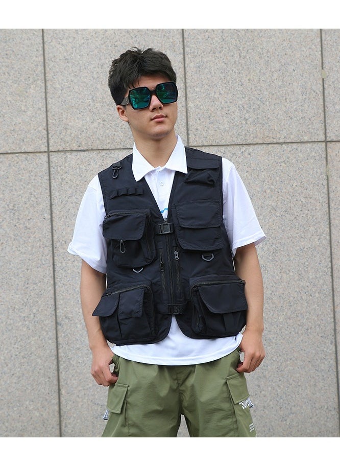 Outdoor Multi Pockets Fishing Photography Vest Summer Mesh Jackets Quick Dry Waistcoat Black