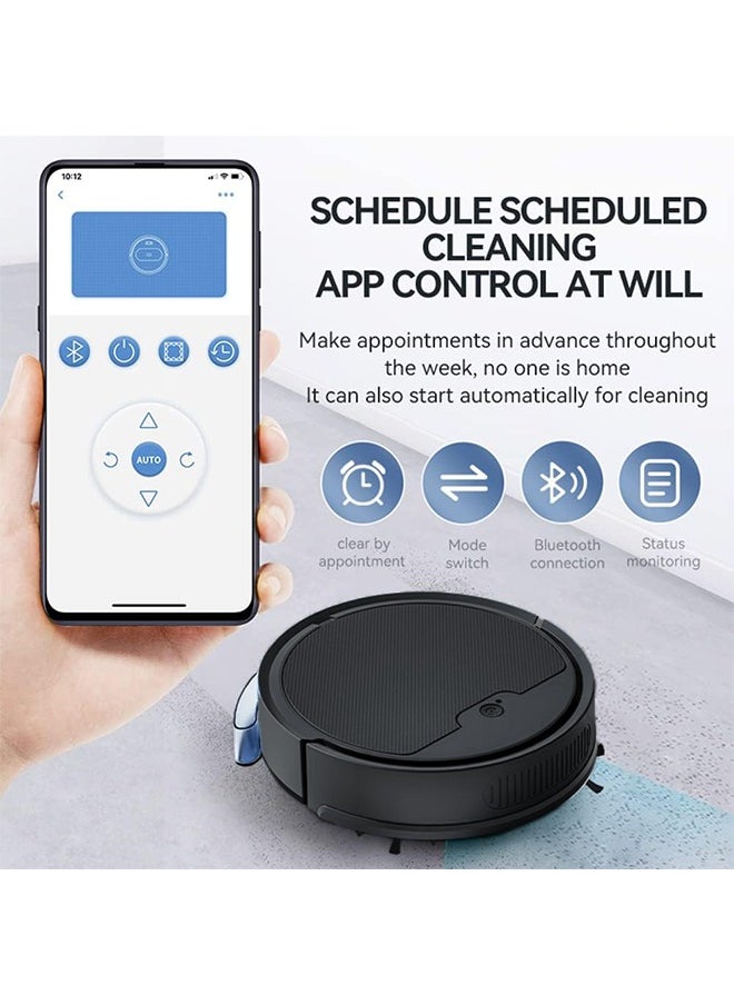 Robot vacuum cleaner with mop, app controlled, 90 minutes of battery life, ultra-thin body design, USB charging, automatic vacuuming, suitable for hard pet hair, 3-in-1 multiple cleaning modes, suitable for home office use, color: black