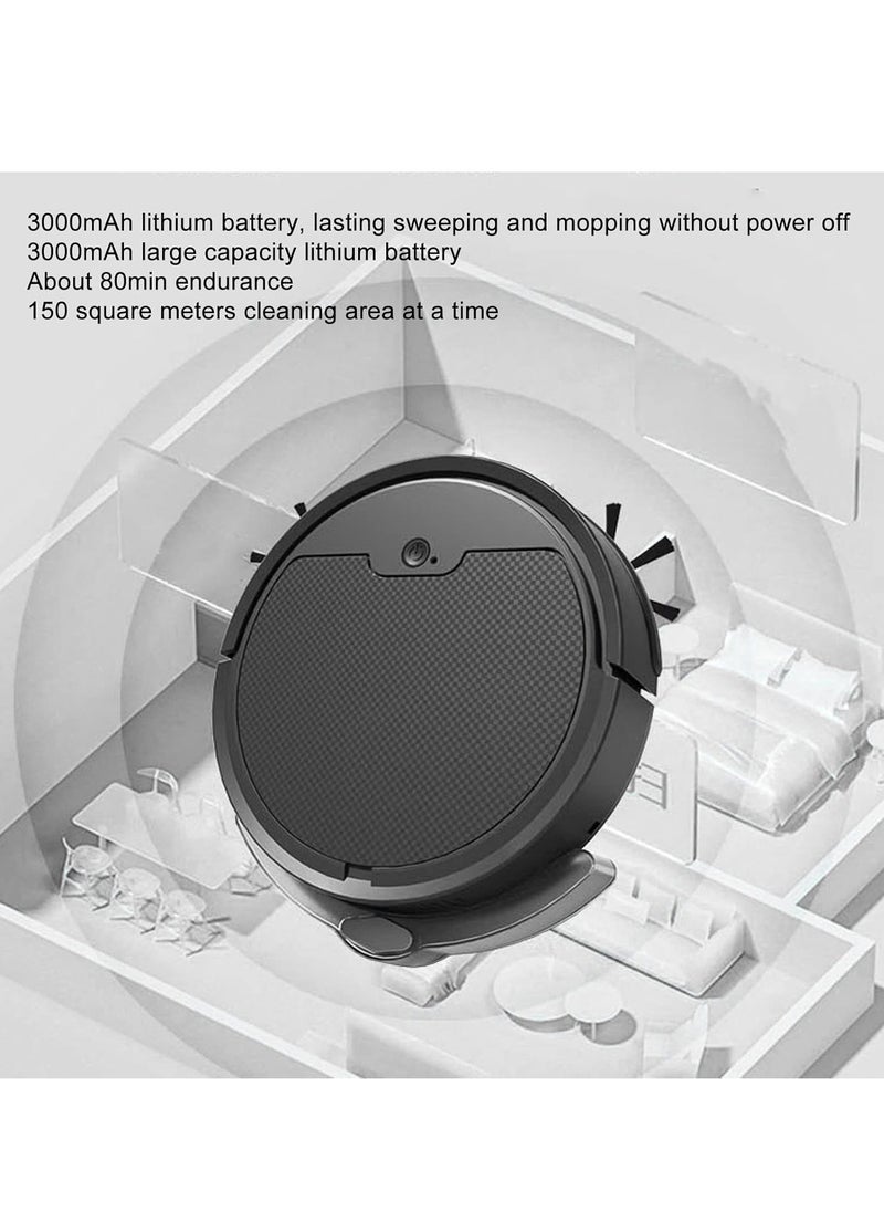Robot vacuum cleaner with mop, app controlled, 90 minutes of battery life, ultra-thin body design, USB charging, automatic vacuuming, suitable for hard pet hair, 3-in-1 multiple cleaning modes, suitable for home office use, color: black