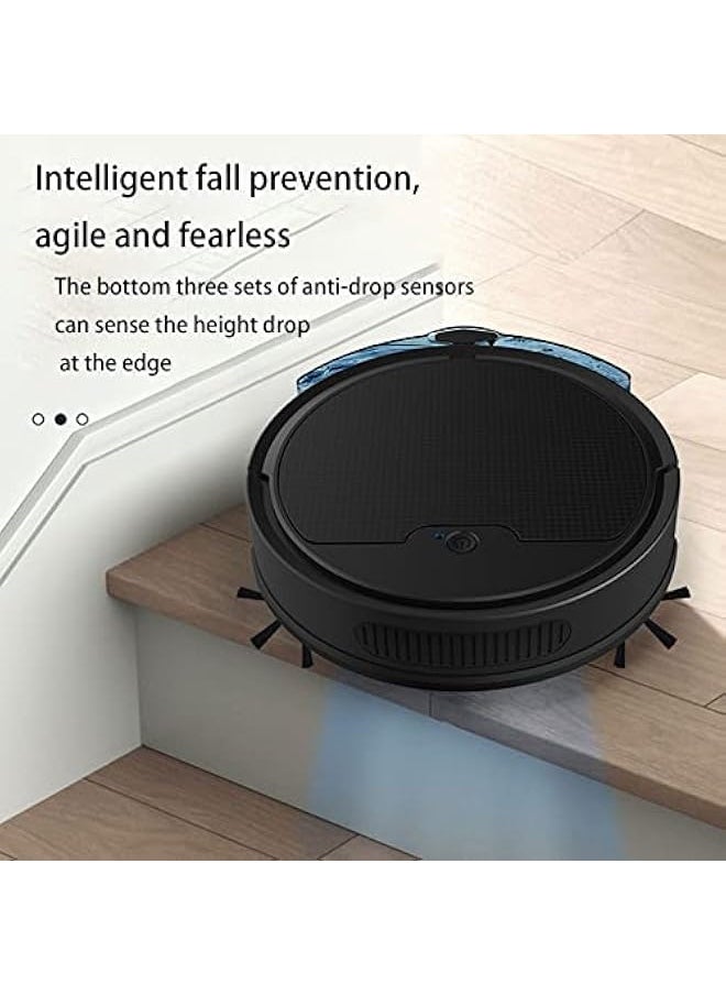 Robot vacuum cleaner with mop, app controlled, 90 minutes of battery life, ultra-thin body design, USB charging, automatic vacuuming, suitable for hard pet hair, 3-in-1 multiple cleaning modes, suitable for home office use, color: black