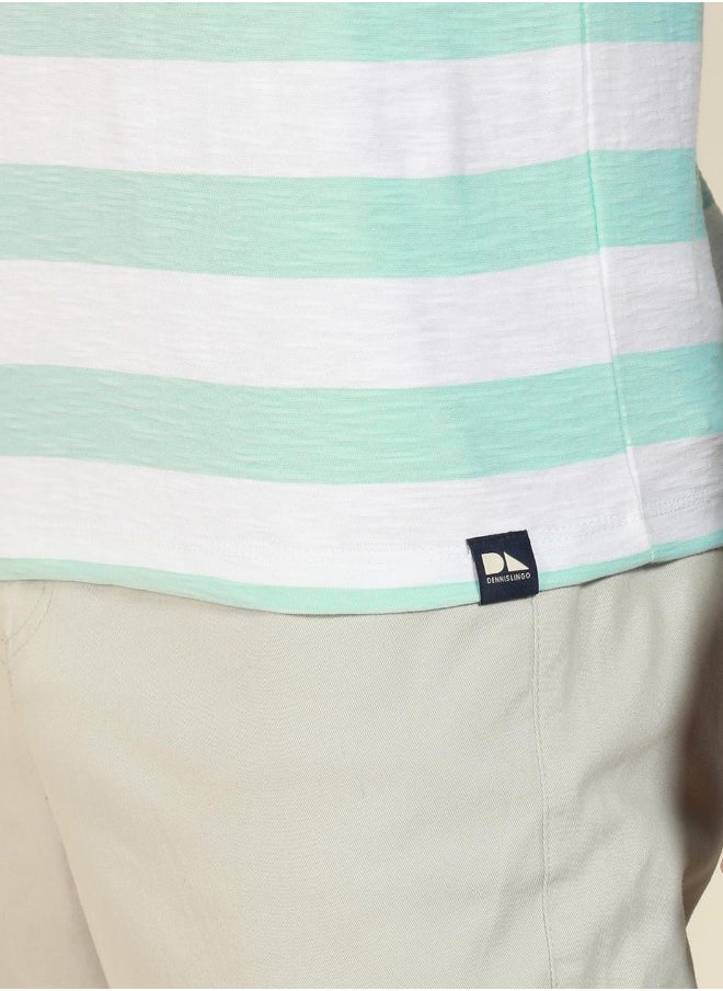Regular Fit Light Blue Cotton Henley Neck T-Shirt