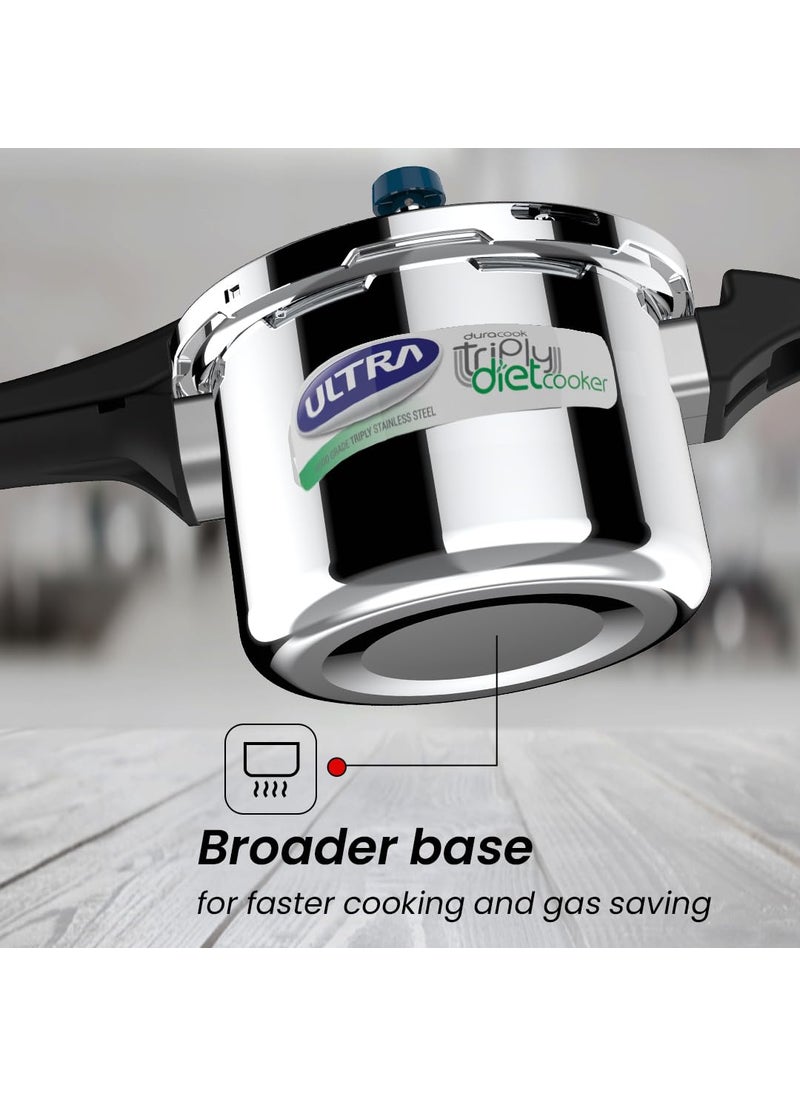 Ultra Triply Diet Cooker 55 LSS 304 Food GradeSCTSAnti BulgingFroth collectorExcess Starch RemoverCalory ReductionSolid backelite handles3 layered body Induction ISI5 Y warranty
