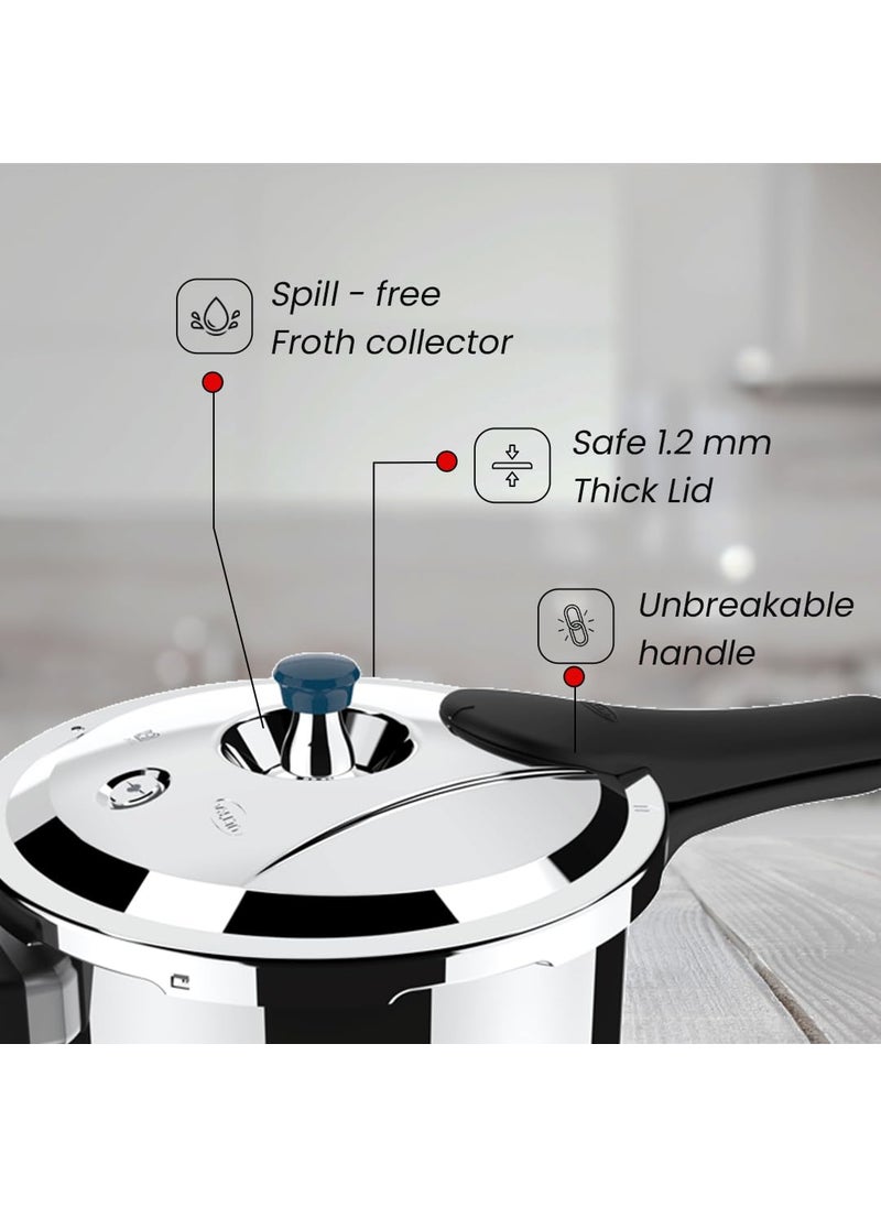 Ultra Triply Diet Cooker 55 LSS 304 Food GradeSCTSAnti BulgingFroth collectorExcess Starch RemoverCalory ReductionSolid backelite handles3 layered body Induction ISI5 Y warranty