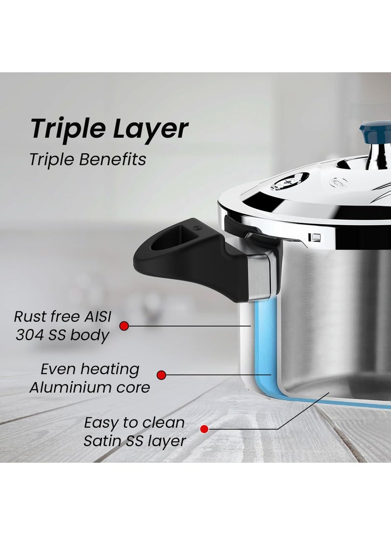 Ultra Triply Diet Cooker 55 LSS 304 Food GradeSCTSAnti BulgingFroth collectorExcess Starch RemoverCalory ReductionSolid backelite handles3 layered body Induction ISI5 Y warranty