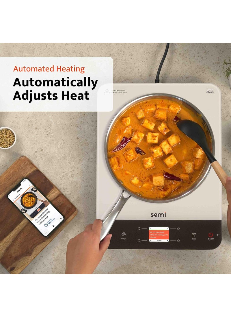 Klynk Semi F004001 The Intelligent Induction Cooktop with Temperature Probe White Auto Guided Cooking 2200 Watt 1 Year Warranty
