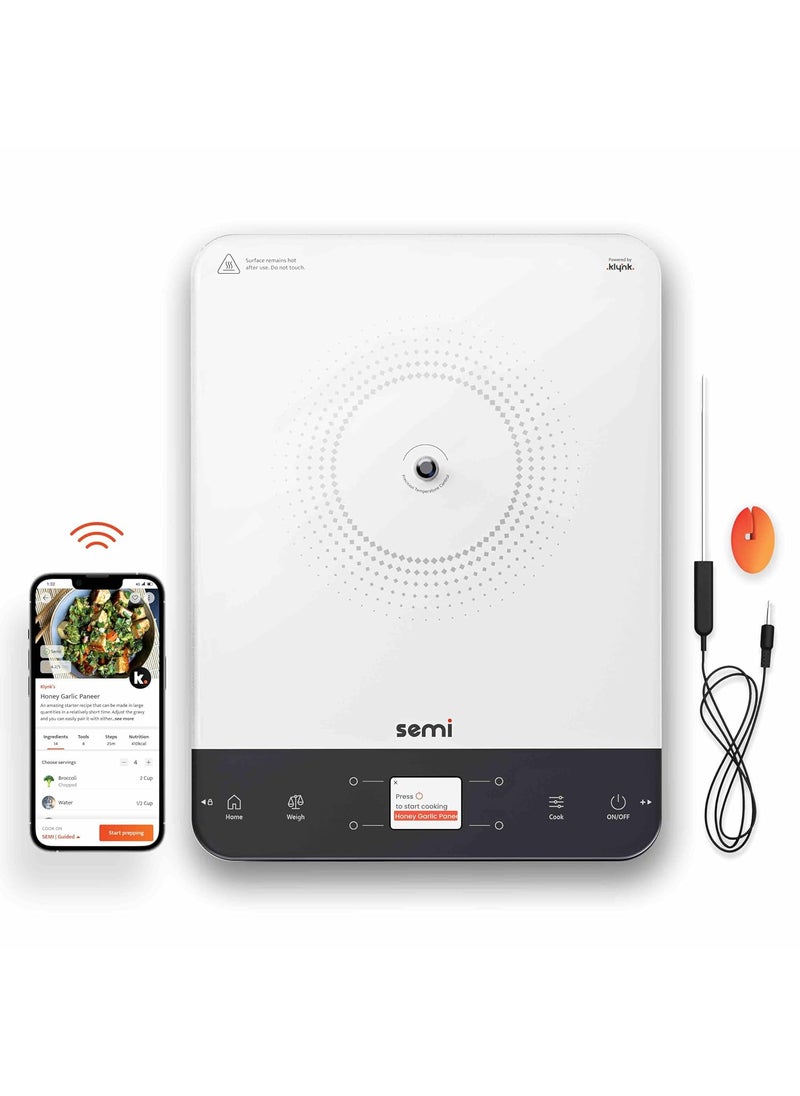 Klynk Semi F004001 The Intelligent Induction Cooktop with Temperature Probe White Auto Guided Cooking 2200 Watt 1 Year Warranty
