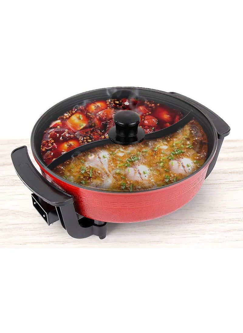 Mugath Electric Hot Pot 6L NonStick Shabushabu Hot Pot with DividerBPA FREE Fondue Chinese Hot PotBarbeque Hotpot with Tempered Glass Lid 5 Temperature Setting1300 W