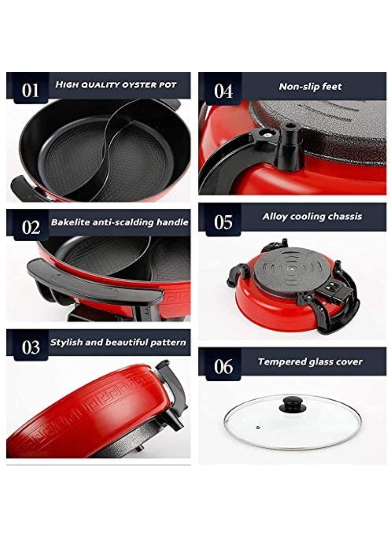 Mugath Electric Hot Pot 6L NonStick Shabushabu Hot Pot with DividerBPA FREE Fondue Chinese Hot PotBarbeque Hotpot with Tempered Glass Lid 5 Temperature Setting1300 W