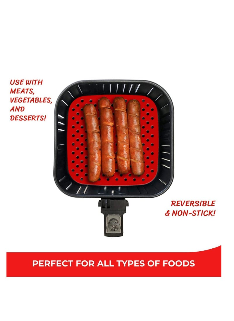 Non-Stick Silicone Air Fryer Mats Reusable Fryer Liners ¨C 7.5 Inch Square Accessories for COSORI 3.4 3.7 QT CHEFMAN BELLA PRO and MORE | BPA Free (2-Pack)