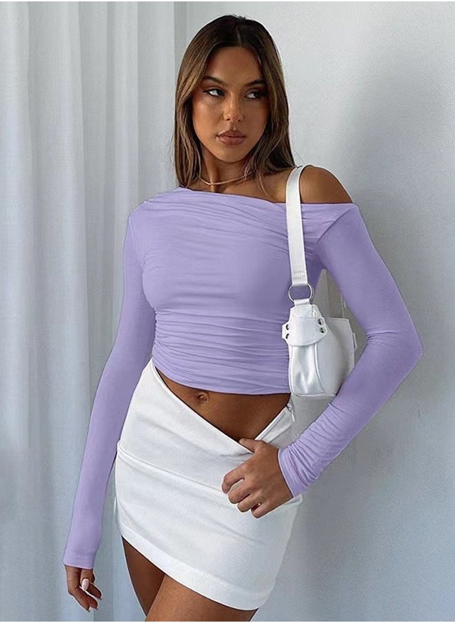 Oblique Shoulder Asymmetry Long Sleeve T-Shirt