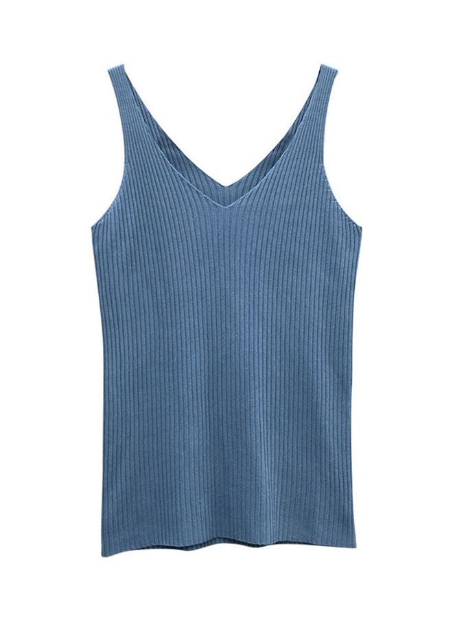 Solid V-Neck Vest Blue