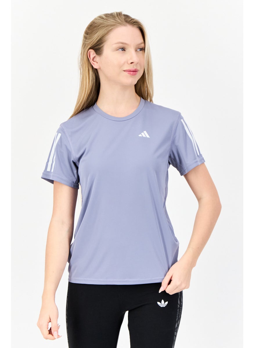 Women Sportswear Fit Brand Logo Short Sleeves Running Top, Lavender