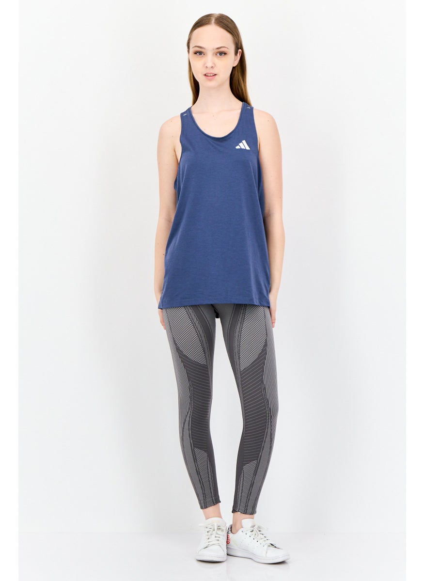 Women Sportswear Fit Sleeveless Running Vest, Teal Blue