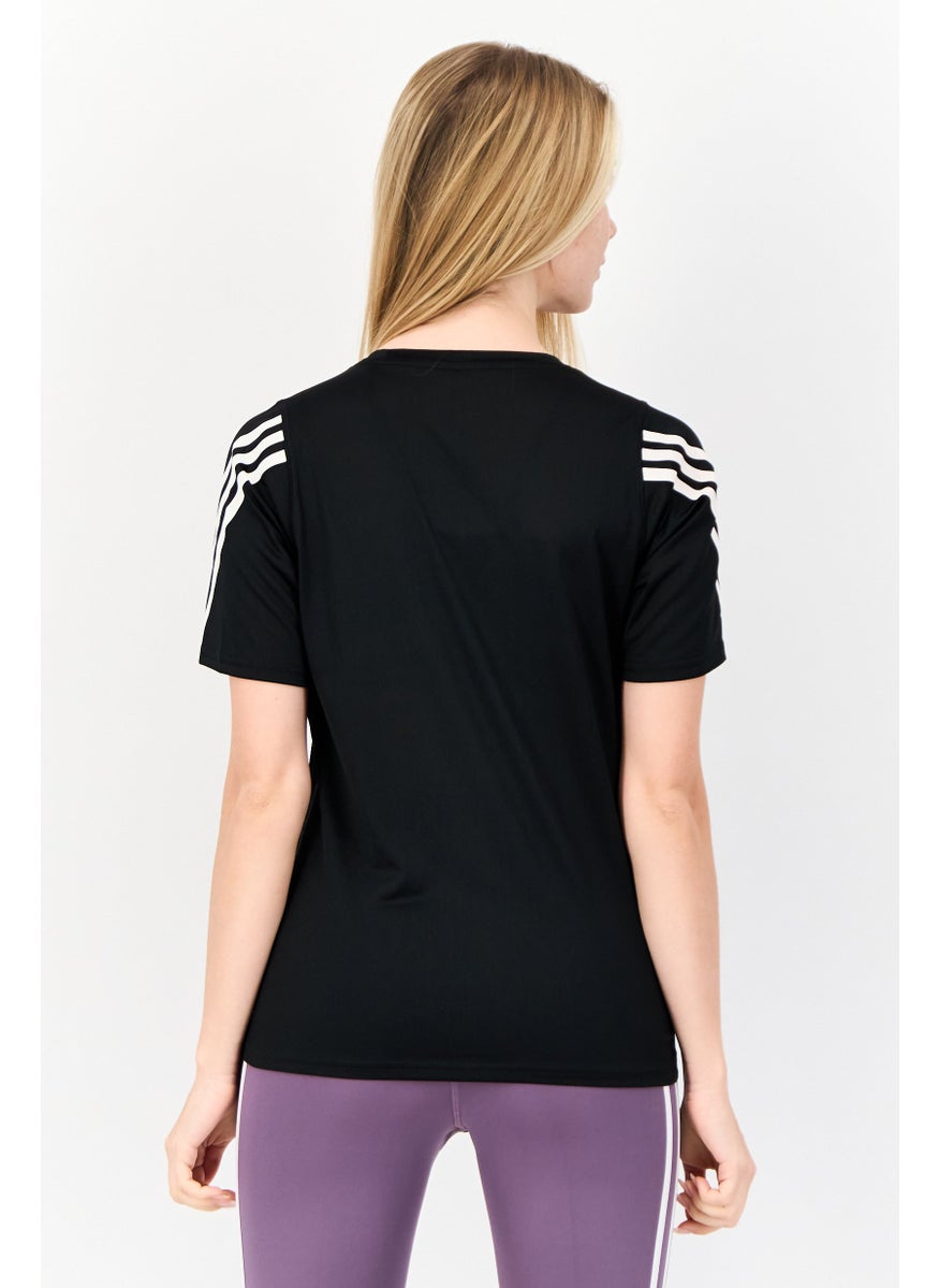 Women Sportswear Fit Short Sleeves Running T-Shirt, Black
