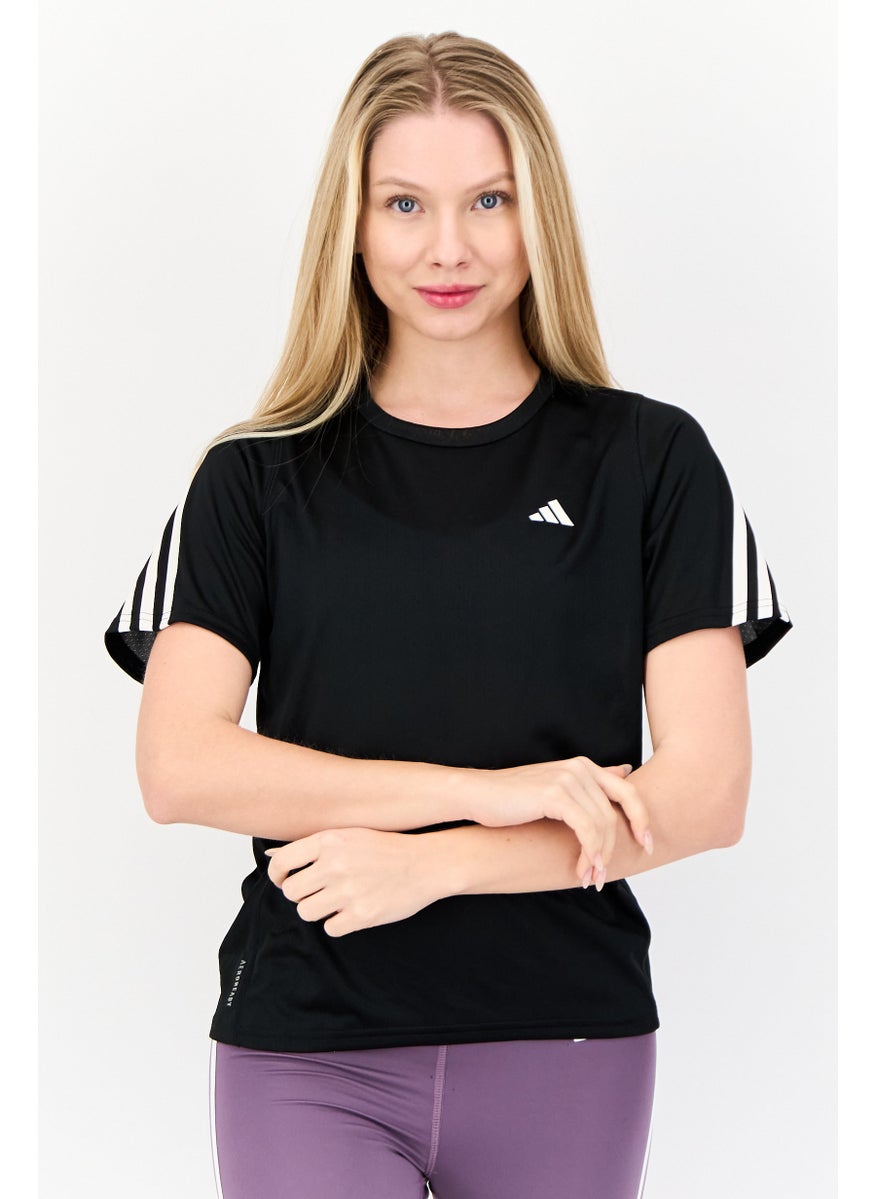 Women Sportswear Fit Short Sleeves Running T-Shirt, Black