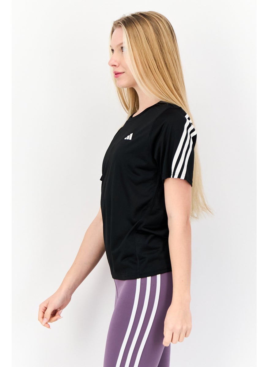 Women Sportswear Fit Short Sleeves Running T-Shirt, Black