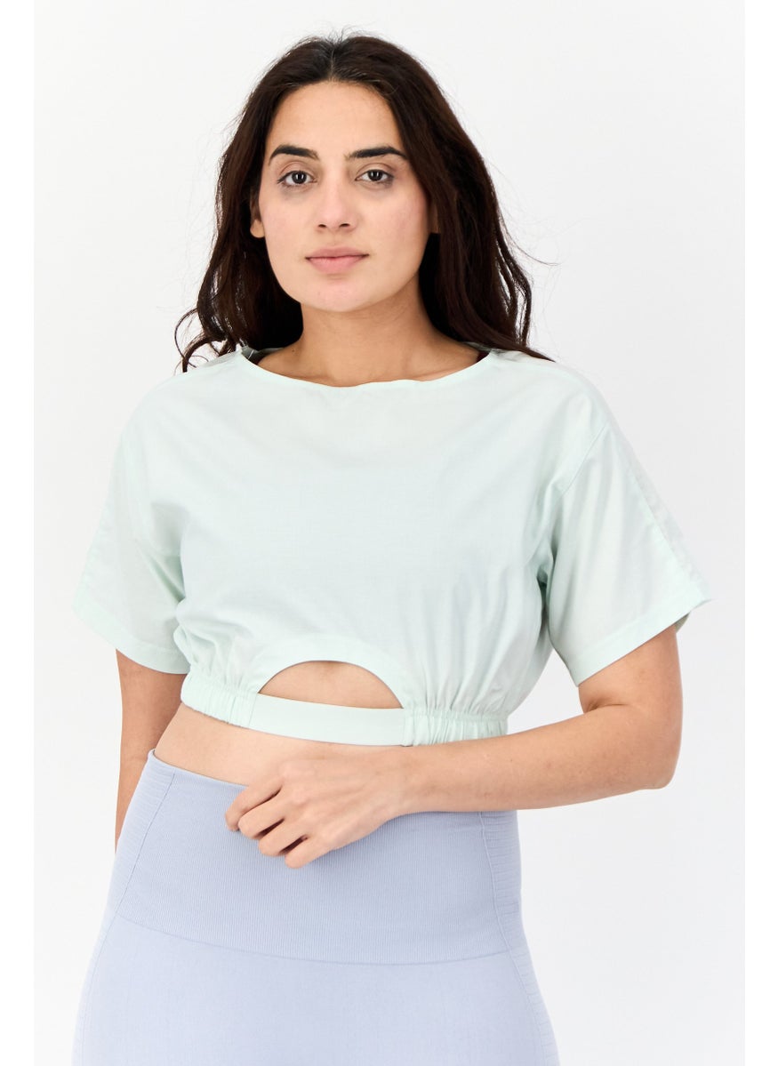 Women Sportswear Fit Short Sleeves Outdoor Crop Top, Mint Green
